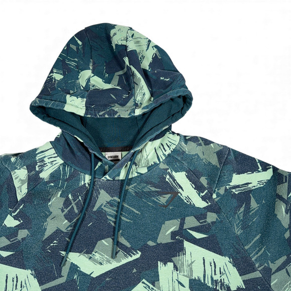 Gymshark Hoodie Adult LARGE Green Camo Abstract Pullover Performance Athleisure - Picture 4 of 10